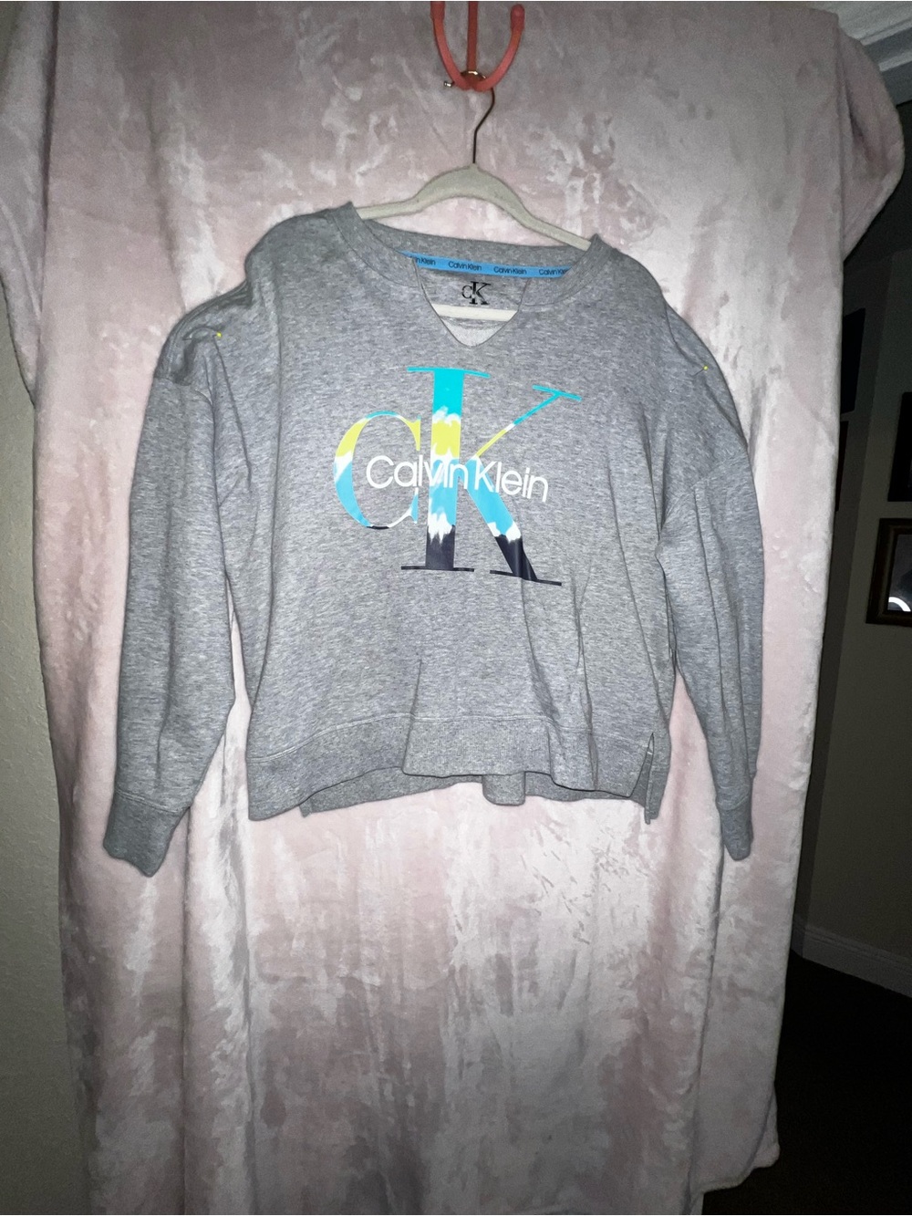 Calvin Klein Light Gray Crewneck Sweatshirt with Multicolor CK Logo